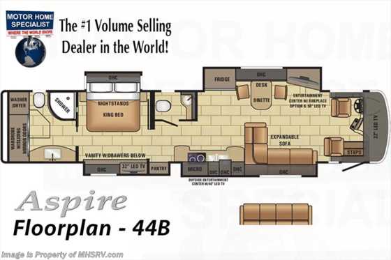 2019 Entegra Coach Aspire 44B Bath & 1/2 Luxury RV W/ Solar, King, Aqua Hot Floorplan