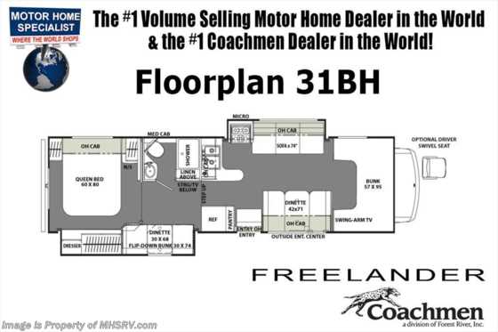 2019 Coachmen Freelander  31BH Bunk Model W/15K A/C, Upgraded Counters Floorplan
