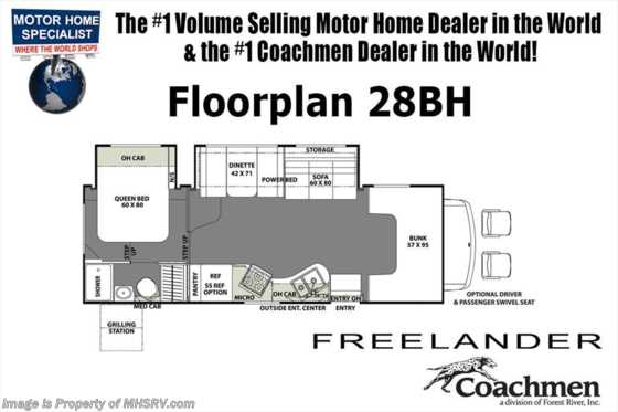 2019 Coachmen Freelander  28BH Salon Bunk Model W/Dual Recliners, Ext. TV Floorplan