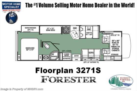 2019 Forest River Forester 3271S Bunk Model RV for Sale W/15K A/C, Ext TV Floorplan