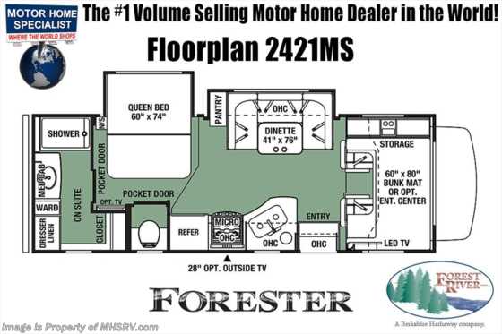 2019 Forest River Forester 2421MS W/Walk-in Closet, 2 Slides, Jacks, 3 TVs Floorplan