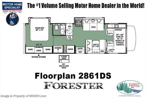 2019 Forest River Forester 2861DS W/15K A/C, 4-Dr. Fridge, Ext Kitchen &amp; TV Floorplan