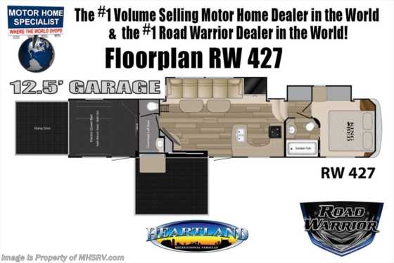 2019 Heartland RV Road Warrior 427RW Bath &amp; 1/2 W/3 A/Cs, Ext TV, Dual Pane Floorplan
