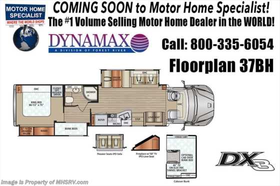 2019 Dynamax Corp DX3 37BH Super C W/Bunk, Dash Cam, W/D, Solar Floorplan