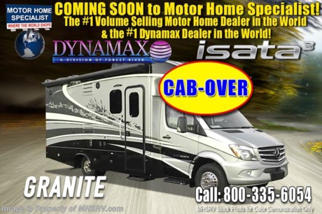 6-4-18 &lt;a href=&quot;http://www.mhsrv.com/other-rvs-for-sale/dynamax-rv/&quot;&gt;&lt;img src=&quot;http://www.mhsrv.com/images/sold-dynamax.jpg&quot; width=&quot;383&quot; height=&quot;141&quot; border=&quot;0&quot;&gt;&lt;/a&gt;  
MSRP $145,653. The 2019 DynaMax Isata 3 Series model 24RW is approximately 24 feet 7 inches in length and is backed by Dynamax’s industry-leading Two-Year limited Warranty. A few popular features include power stabilizing system, 2 slide-outs, 7&quot; Kenwood dash infotainment center, leatherette driver and passenger seats, GPS navigation, color 3 camera monitoring system, R-8 insulated sidewalls &amp; floor, tinted frameless windows, full extension drawer guides, privacy shades, solid surface countertops &amp; backsplash, inverter and tank-less on-demand water heater. Optional features includes the beautiful full body paint, Onan diesel generator, T4 In-Motion Satellite, aluminum wheels, cab over loft, cab seat booster cushions, Remis cab window shade system, cockpit table between cab seats, dash cam DVR w/forward collision &amp; departure delay alert and solar panels with amp controller. The Isata 3 is powered by the Mercedes-Benz Sprinter chassis, 3.0L V6 diesel engine featuring a 5,000 lb. hitch. For 2 year limited warranty details contact Dynamax or a MHSRV representative. For more complete details on this unit and our entire inventory including brochures, window sticker, videos, photos, reviews &amp; testimonials as well as additional information about Motor Home Specialist and our manufacturers please visit us at MHSRV.com or call 800-335-6054. At Motor Home Specialist, we DO NOT charge any prep or orientation fees like you will find at other dealerships. All sale prices include a 200-point inspection, interior &amp; exterior wash, detail service and a fully automated high-pressure rain booth test and coach wash that is a standout service unlike that of any other in the industry. You will also receive a thorough coach orientation with an MHSRV technician, an RV Starter&#39;s kit, a night stay in our delivery park featuring landscaped and covered pads with full hook-ups and much more! Read Thousands upon Thousands of 5-Star Reviews at MHSRV.com and See What They Had to Say About Their Experience at Motor Home Specialist. WHY PAY MORE?... WHY SETTLE FOR LESS?