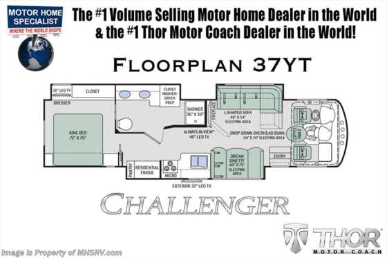2020 Thor Motor Coach Challenger 37YT RV for Sale @ MHSRV W/King Bed, Res Fridge Floorplan