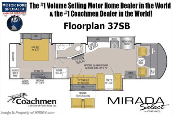 2019 Coachmen Mirada Select 37SB RV for Sale W/ Salon Bunk, Theater Seats Floorplan