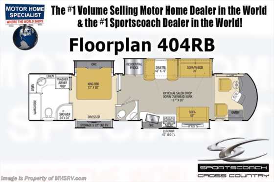 2019 Sportscoach Sportscoach 404RB Bath & 1/2 W/ Salon Bunk, Sat, King Floorplan