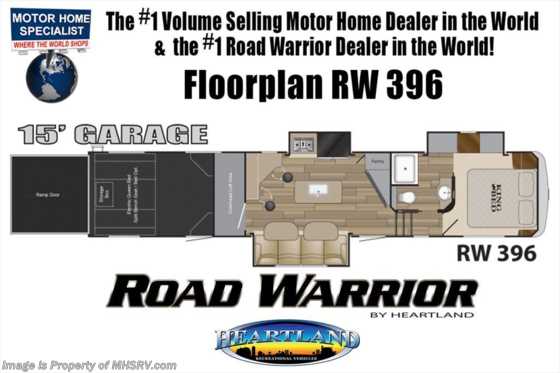 2019 Heartland RV Road Warrior RW396 W/ 3 A/Cs, Ext TV, Res Fridge, Arctic Floorplan