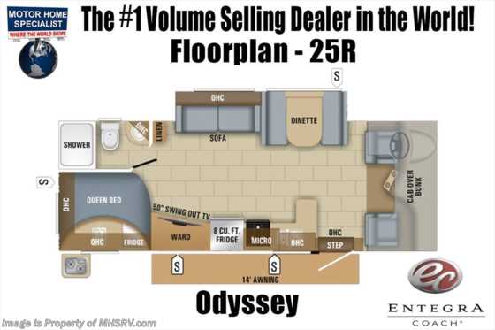 2019 Entegra Coach Odyssey 25R W/2 Year Warranty, Fiberglass Roof & Auto Jack Floorplan