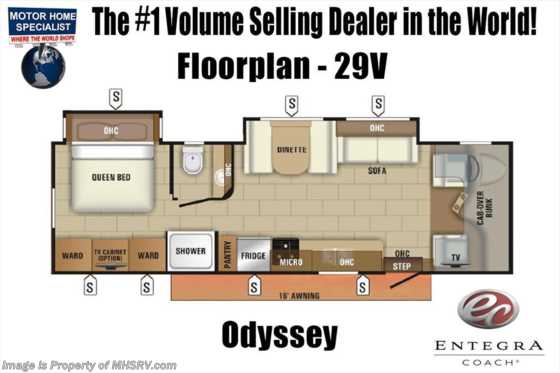 2019 Entegra Coach Odyssey 29V W/2 Year Warranty, Fiberglass Roof, Auto Jack Floorplan