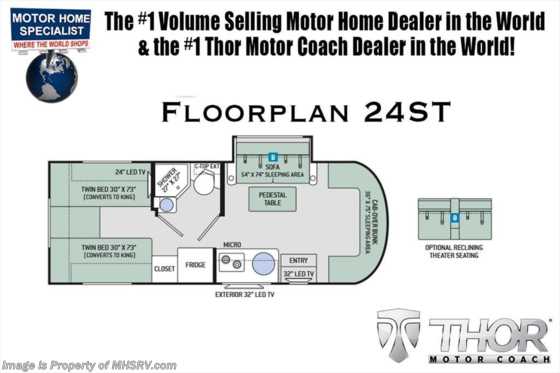 2019 Thor Motor Coach Four Winds Siesta Sprinter 24ST RV W/ Stabilizers & Theater Seats Floorplan