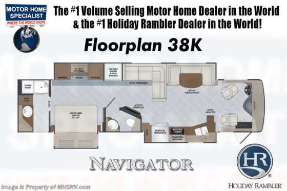 2019 Holiday Rambler Navigator 38K Bath &amp; 1/2 RV for Sale W/Sat, King, W/D Floorplan