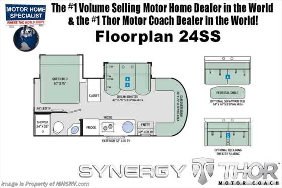 2019 Thor Motor Coach Synergy 24SS Sprinter RV for Sale W/Dsl Gen, Summit Pkg Floorplan