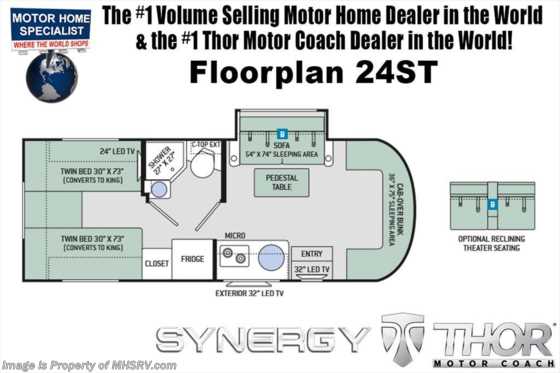 2019 Thor Motor Coach Synergy 24ST Sprinter RV for Sale W/Theater Seats, Dsl Gen Floorplan