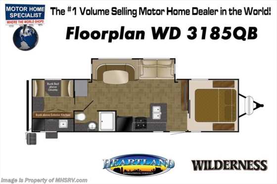 2019 Heartland RV Wilderness WD 3185 QB W/2 A/Cs, Double Loft Bunks Floorplan
