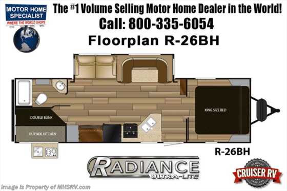2019 Cruiser RV Radiance Ultra-Lite 26BH Bunk Model RV for Sale W/ 2 A/C Floorplan