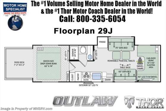 2019 Thor Motor Coach Outlaw Toy Hauler 29J Toy Hauler RV for Sale W/ Loft &amp; Drop Down Bed Floorplan