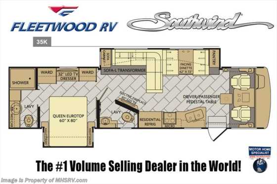 2019 Fleetwood Southwind 35K Bath & 1/2 RV W/ 7KW Gen, O/H Loft, W/D Floorplan