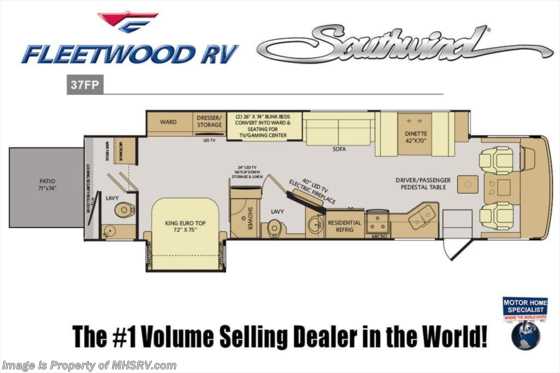 2019 Fleetwood Southwind 37FP Bath & 1/2 RV W/ Bunks, Patio, 7KW Gen Floorplan