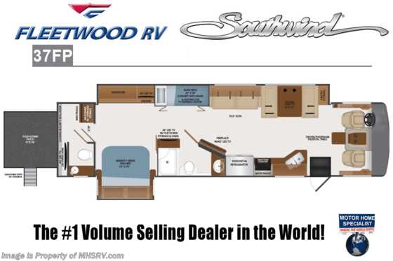 2019 Fleetwood Southwind 37FP Bath &amp; 1/2 Bunk Model RV W/ Patio, 7KW Gen Floorplan