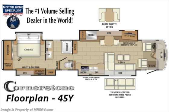 2019 Entegra Coach Cornerstone 45Y Luxury RV W/WiFi, Ext Freezer, Theater Seating Floorplan