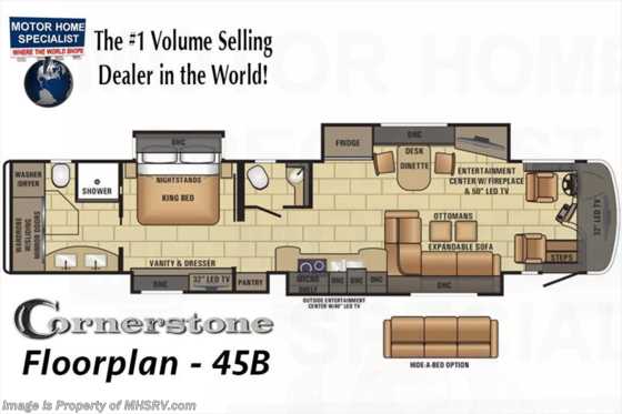 2019 Entegra Coach Cornerstone 45B Bath & 1/2 W/WiFi, Theater Seats, Solar Floorplan