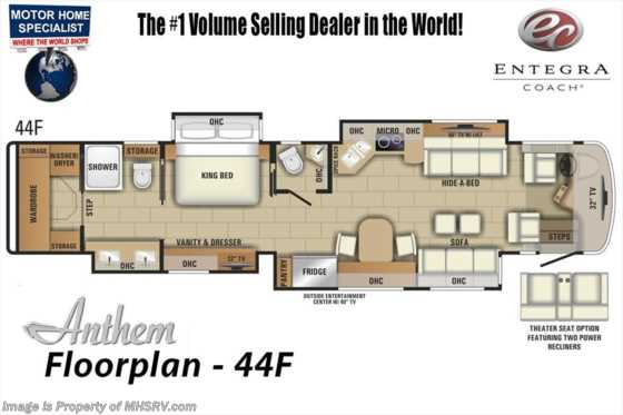 2019 Entegra Coach Anthem 44F Bath & 1/2 Luxury RV W/Theater Seats, Solar Floorplan