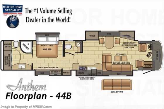 2019 Entegra Coach Anthem 44B Bath & 1/2 Luxury RV W/ Solar & Ext. Freezer Floorplan