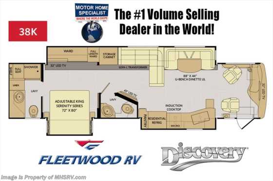2019 Fleetwood Discovery 38K Bath & 1/2 W/ Theater Seats, Aqua Hot, 3 A/Cs Floorplan