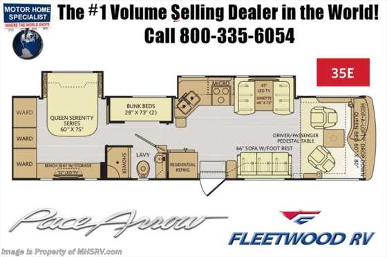 2019 Fleetwood Pace Arrow 35E Bunk Model W/Theater Seats, W/D, Res Fridge Floorplan