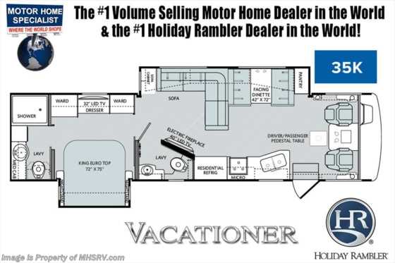 2019 Holiday Rambler Vacationer 35K Bath & 1/2 RV for Sale W/ Hide-A-Loft, W/D Floorplan