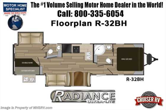 2019 Cruiser RV Radiance Ultra-Lite 32BH Bath &amp; 1/2 RV W/ Bunks, Pwr Jacks Floorplan