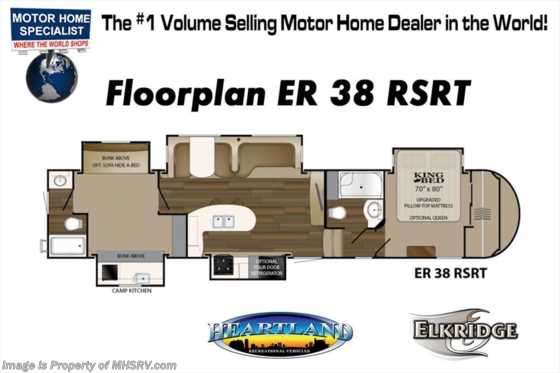 2019 Heartland RV ElkRidge 38RSRT Bunk Model W/2 Full Baths, Jacks, 2 A/C Floorplan
