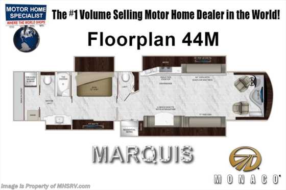 2019 Monaco RV Marquis 44M Bath &amp;1/2 W/Lithium Battery, King Floorplan