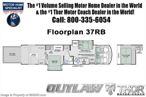 2019 Thor Motor Coach Outlaw Toy Hauler 37RB Toy Hauler RV for Sale W/Garage Sofa &amp; Patio Floorplan