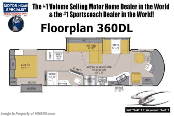 2019 Coachmen Sportscoach SRS 360DL Diesel Pusher RV W/ Salon Bunk &amp; W/D Floorplan