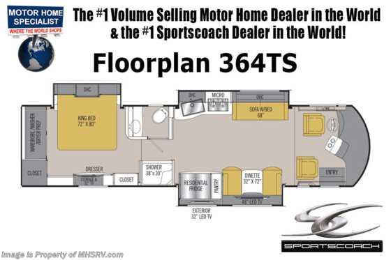 2019 Sportscoach Sportscoach SRS 364TS W/3 Slides, 46&quot; &amp; 40&quot; TVs, Res. Fridge, King Bed &amp; More! Floorplan