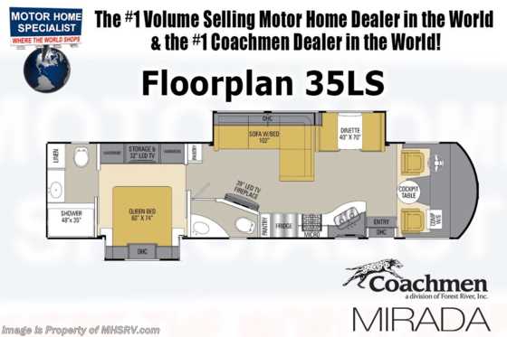 2019 Coachmen Mirada 35LS Bath &amp; 1/2 Class A RV for Sale W/ 15K A/Cs Floorplan