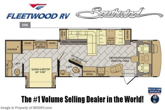 2019 Fleetwood Southwind 35K Bath & 1/2 RV W/ Theater Seats, 7KW Gen Floorplan