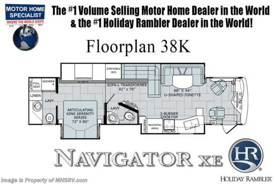 2019 Holiday Rambler Navigator 38K Bath & 1/2 RV for Sale W/Sat, King & W/D Floorplan