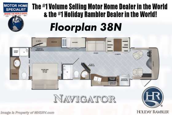 2019 Holiday Rambler Navigator 38N 2 Full Bath RV for Sale W/Bunks, Sat, King, WD Floorplan