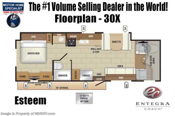 2019 Entegra Coach Esteem 30X W/2 Yr Warranty, Fiberglass Roof & 2 A/C Floorplan
