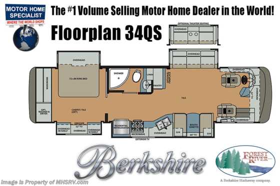 2019 Forest River Berkshire 34QS Compact Luxury Diesel W/Prw Loft, Stack W/D Floorplan