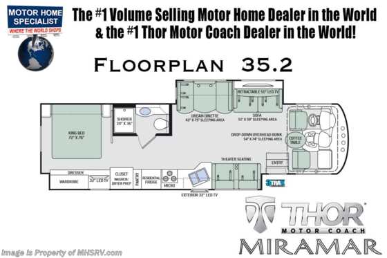 2019 Thor Motor Coach Miramar 35.2 RV for Sale W/ King, FBP, Theater Seats Floorplan