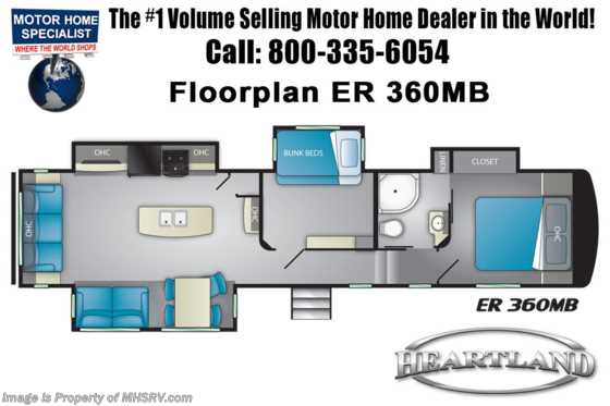 2019 Heartland RV Elkridge Focus ER 360MB Bunk Model RV W/ Sofa Recliner, 2 A/Cs Floorplan