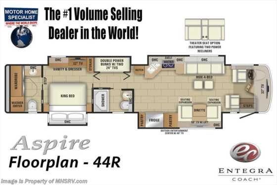 2019 Entegra Coach Aspire 44R Bunk Model Bath & 1/2 RV W/Theater Seats Floorplan