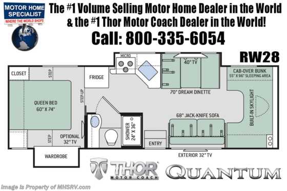 2019 Thor Motor Coach Quantum RW28 Class C RV W/ Stabilizers, Platinum Pkg Floorplan