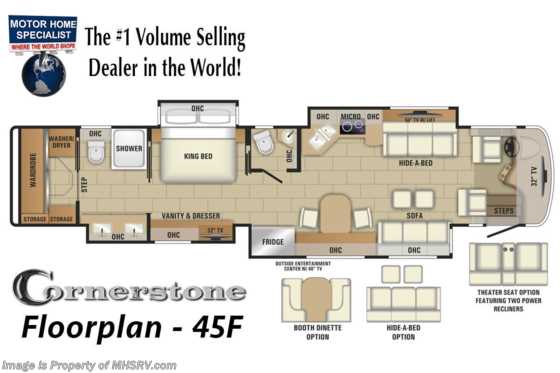 2019 Entegra Coach Cornerstone 45F Bath & 1/2 W/Theater Seats, Stonewall Floorplan