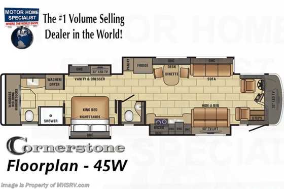 2019 Entegra Coach Cornerstone 45W Bath & 1/2 Luxury RV W/ Theater Seats, Solar Floorplan